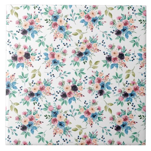 Farbenfrohe Frühlingsblumenmatte Fliese (Vorderseite)