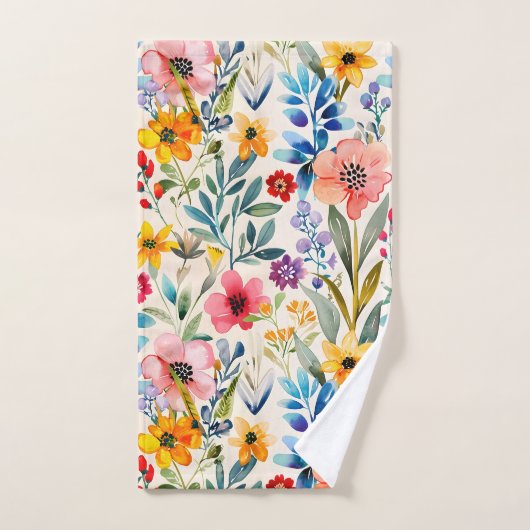 Farbenfrohe Frühlingsblumenmuster Badhandtuch Set (Handtuch)