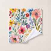 Farbenfrohe Frühlingsblumenmuster Badhandtuch Set (Waschlappen)