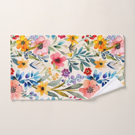 Farbenfrohe Frühlingsblumenmuster Badhandtuch Set (Handtuch)