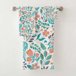 Farbenfrohe Frühlingsblumenmuster Badhandtuch Set