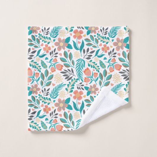 Farbenfrohe Frühlingsblumenmuster Badhandtuch Set (Waschlappen)