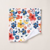 Farbenfrohe Frühlingsblumenmuster Badhandtuch Set (Waschlappen)