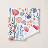Farbenfrohe Frühlingsblumenmuster Badhandtuch Set (Waschlappen)