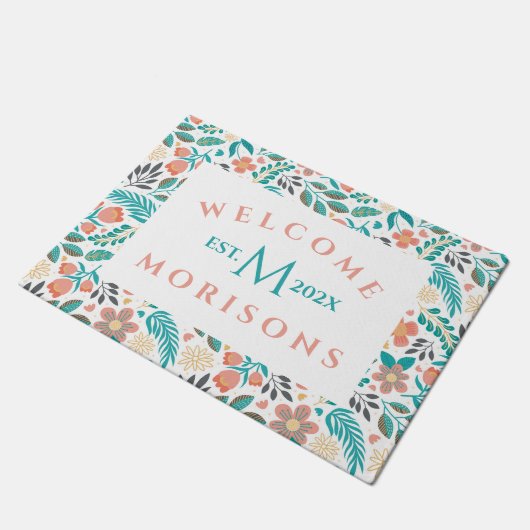 Farbenfrohe Frühlingsblumenmuster Fußmatte (Schrägansicht)