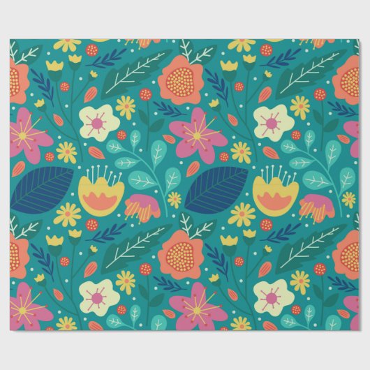 Farbenfrohe Frühlingsblumenmuster Geschenkpapier (Flach)