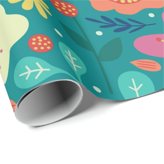 Farbenfrohe Frühlingsblumenmuster Geschenkpapier (Rolleneckpunkt)