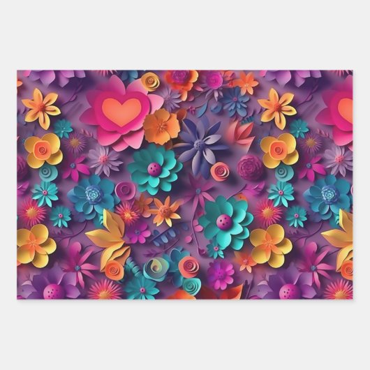Farbenfrohe Frühlingsblumenmuster Geschenkpapier Set (Vorderseite 3)