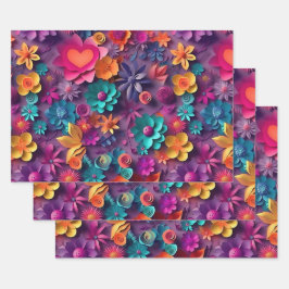 Farbenfrohe Frühlingsblumenmuster Geschenkpapier Set