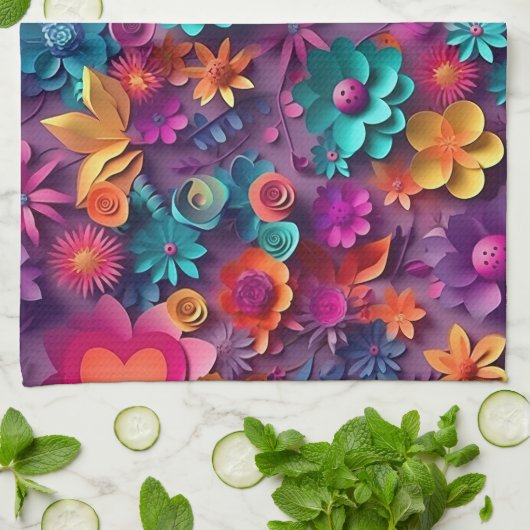 Farbenfrohe Frühlingsblumenmuster Geschirrtuch (Gefaltet)