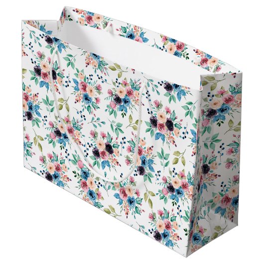 Farbenfrohe Frühlingsblumenmuster Große Geschenktüte (Rückseite Schrägansicht)