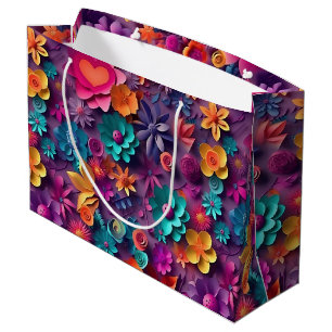 Farbenfrohe Frühlingsblumenmuster Große Geschenktüte