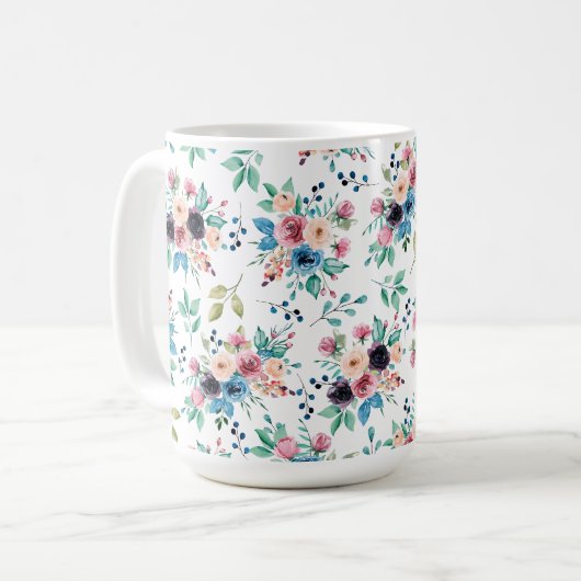 Farbenfrohe Frühlingsblumenmuster Kaffeetasse (Vorderseite Links)