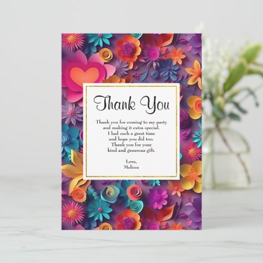 Farbenfrohe Frühlingsblumenmuster Muster Vielen Da Dankeskarte (Stehend Vorderseite)