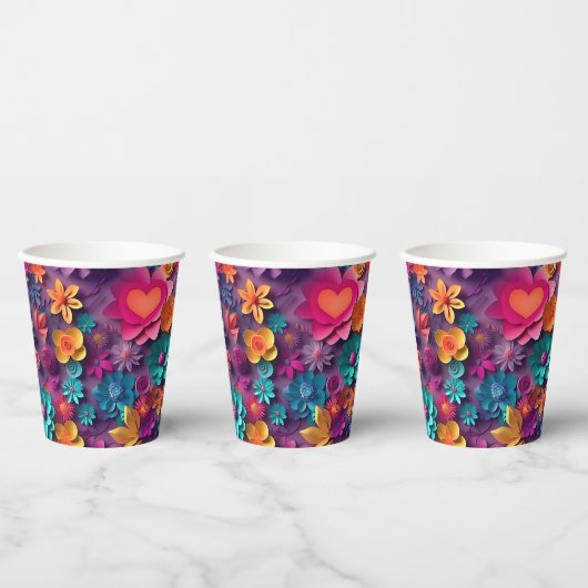 Farbenfrohe Frühlingsblumenmuster Pappbecher (Multi)