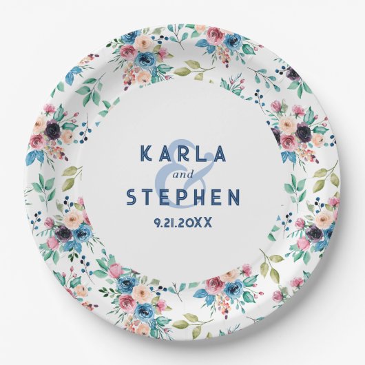 Farbenfrohe Frühlingsblumenmuster Pappteller (Vorderseite)