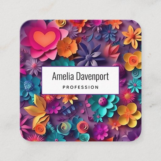 Farbenfrohe Frühlingsblumenmuster Quadratische Visitenkarte (Vorderseite)