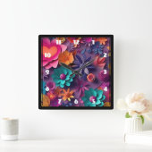 Farbenfrohe Frühlingsblumenmuster Quadratische Wanduhr (Zuhause)
