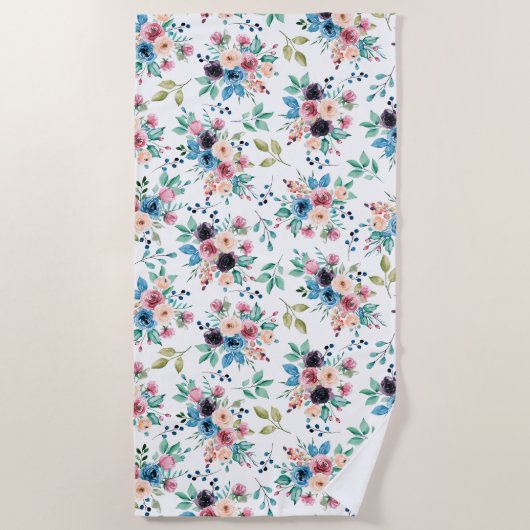Farbenfrohe Frühlingsblumenmuster Strandtuch (Vorderseite)