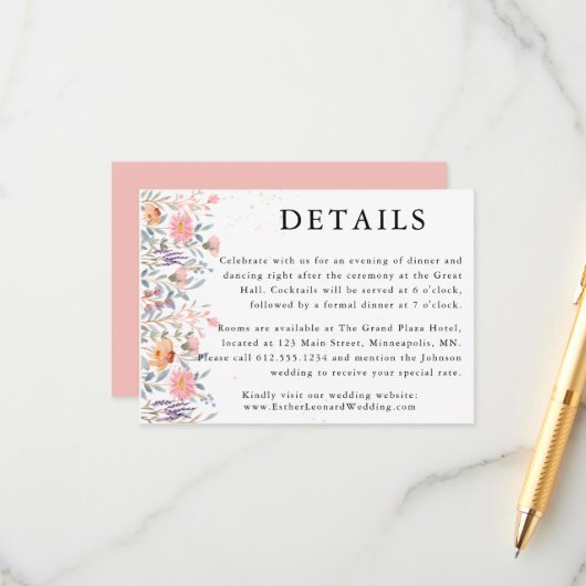 Farbenfrohe Frühlingsdetails zur Hochzeit der Wild Begleitkarte (Vorderseite/Rückseite Beispiel)