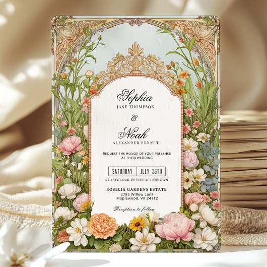 Farbenfrohe Frühlingsfeier Wildblume Vintager Gart Einladung