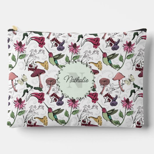 Farbenfrohe Frühlingsgarten Hummingbird Toilettena Zubehörtasche (Vorderseite)