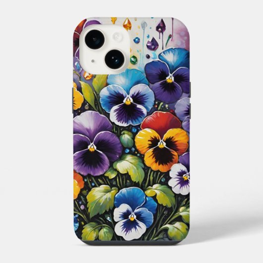 Farbenfrohe Frühlingsgeräte und Stiefmütterchen iPhone Hülle (Rückseite)