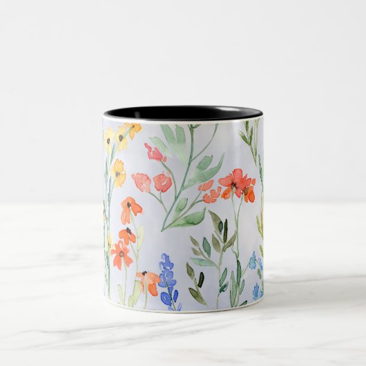 Farbenfrohe Frühlingsmesse Wildblume Wiese Zweifarbige Tasse (Mittel)