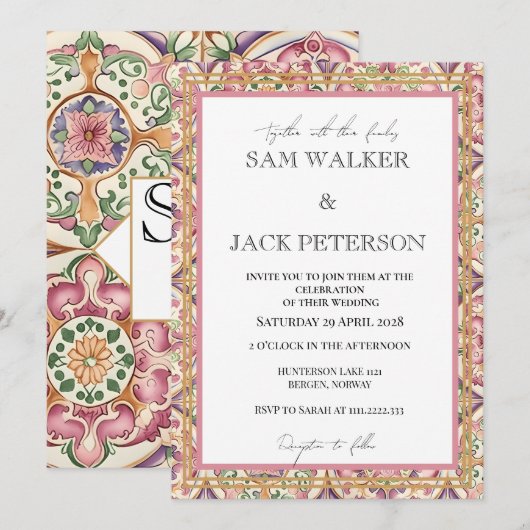 Farbenfrohe Frühlingsmischung und Match Tile Hochz Einladung (Vorne/Hinten)