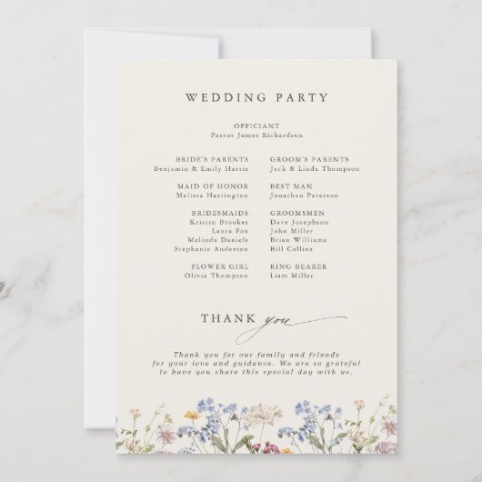 Farbenfrohe Frühlingsprogramm Wildblume Wiesen Gar Einladung (Rückseite)