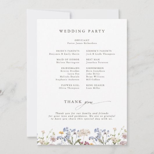 Farbenfrohe Frühlingsprogramm Wildblume Wiesen Gar Einladung (Rückseite)