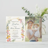 Farbenfrohe Frühlingssonne Wildblume Foto der Tauf Einladung (Stehend Vorderseite)