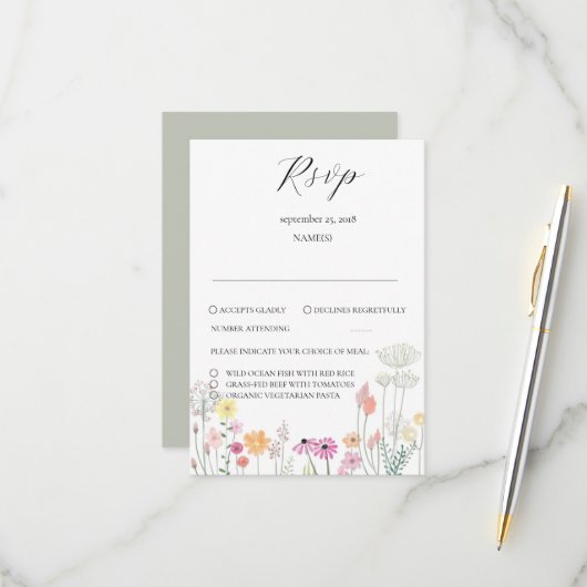 Farbenfrohe Frühlingssonne Wildblume Hochzeit RSVP Karte (Vorderseite/Rückseite Beispiel)