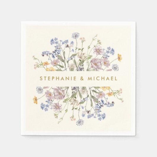 Farbenfrohe Frühlingsstimmung Wildblume Meadow Gol Serviette (Vorderseite)