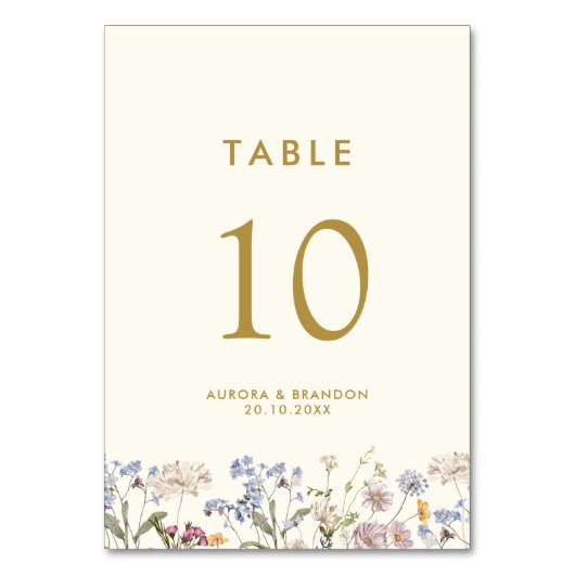 Farbenfrohe Frühlingsstimmung Wildblume Meadow Gol Tischnummer (Vorderseite)