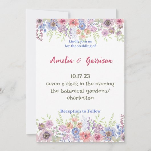 Farbenfrohe Frühlingsstipps Wildblumen zum Hochzei Einladung (Vorderseite)