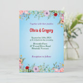 Farbenfrohe Frühlingsstipps Wildblumen zum Hochzei Einladung (Stehend Vorderseite)