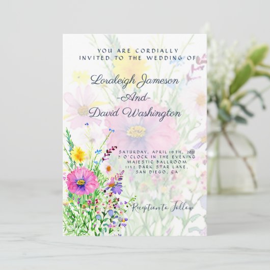 Farbenfrohe Frühlingsszenarien - Wildblumen Einladung (Stehend Vorderseite)