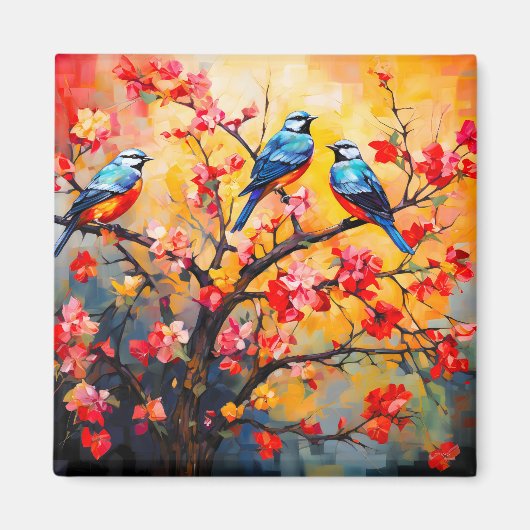 Farbenfrohe Frühlingsvögel im Blut Magnet (Vorne)