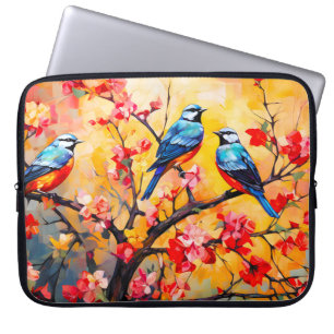 Farbenfrohe Frühlingsvögel in Blüte Laptopschutzhülle