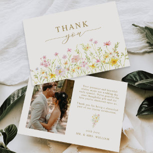 Farbenfrohe Frühlingswiesen-Blumen-Garten-Hochzeit Dankeskarte