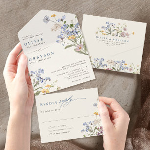 Farbenfrohe Frühlingswiesen-Gartenhochzeit All In One Einladung
