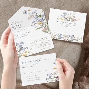 Farbenfrohe Frühlingswiesen-Gartenhochzeit All In One Einladung