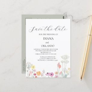 Farbenfrohe Frühlingswildblume - Save the Date Postkarte