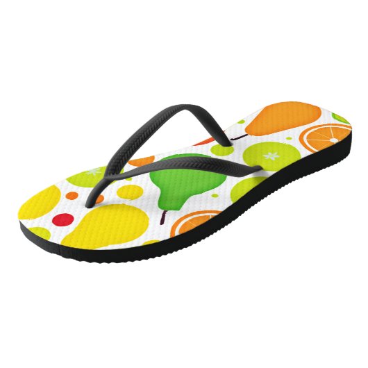Farbenfrohe Fruitful Vibranful Art Badesandalen (Schrägansicht)