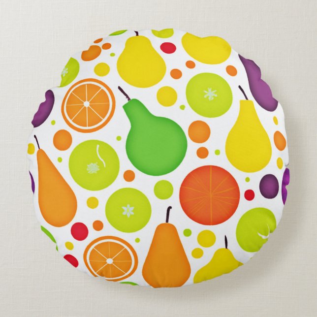 Farbenfrohe Fruitful Vibranful Art Rundes Kissen (Vorderseite)