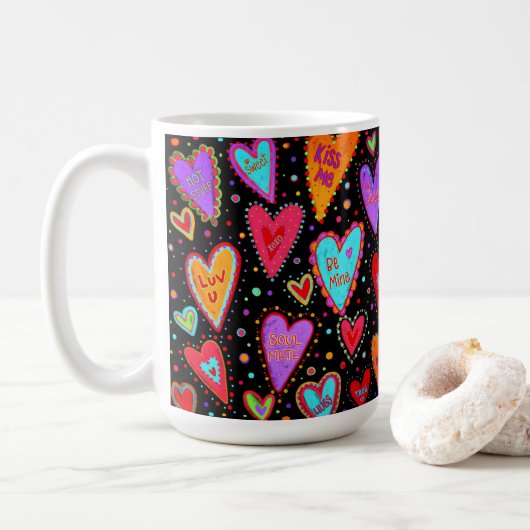 Farbenfrohe Fun Conversation Herz Kaffeetasse (Mit Donut)