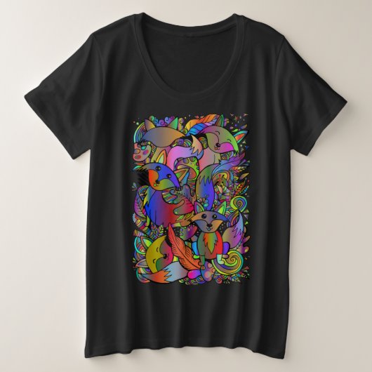Farbenfrohe Fun Foxes Doodle Women's Große Größe T-Shirt (Design vorne)