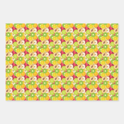 Farbenfrohe Fun Frucht Muster Geschenkpapier Set (Vorderseite 3)