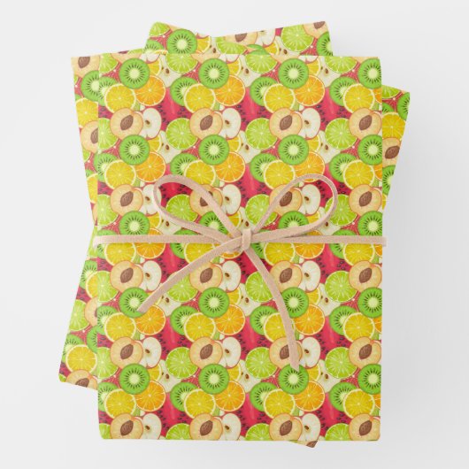 Farbenfrohe Fun Frucht Muster Geschenkpapier Set (Beispiel)